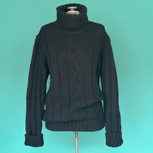 INC Turtleneck Cable Knit Oversized Black Wool Sweater